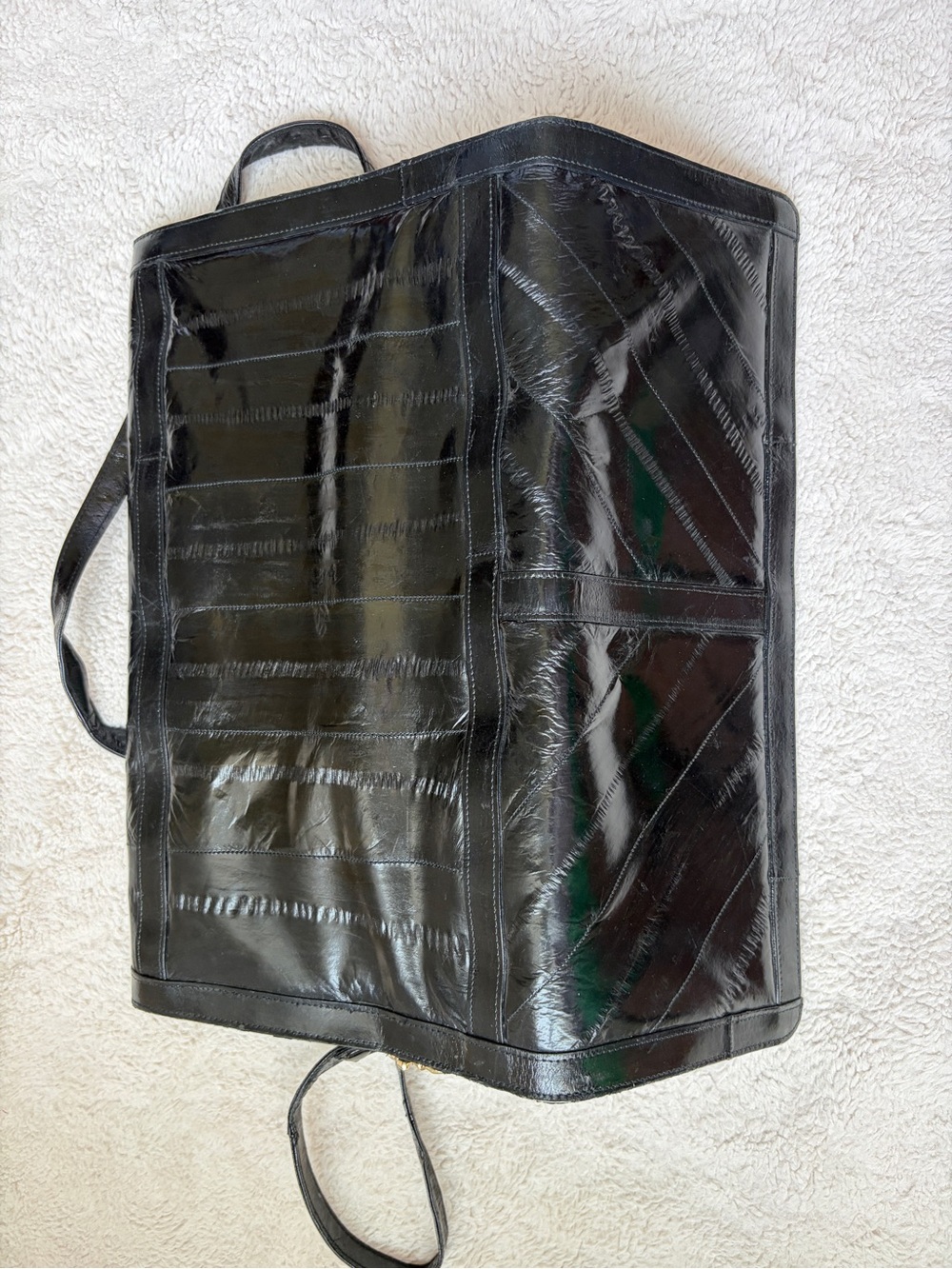 Vintage 70s 80s Black Eel Skin Clutch Purse - Picture 6 of 13